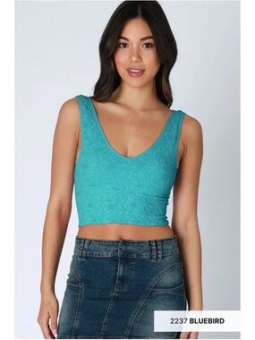 Nikibiki Bluebird Turquoise Lace Seamless Crop Tank Bralette OS NWOT